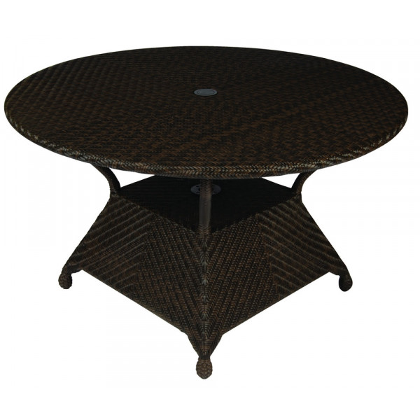 WhiteCraft by Woodard Boca Round Wicker Dining Table with Umbrella Hole