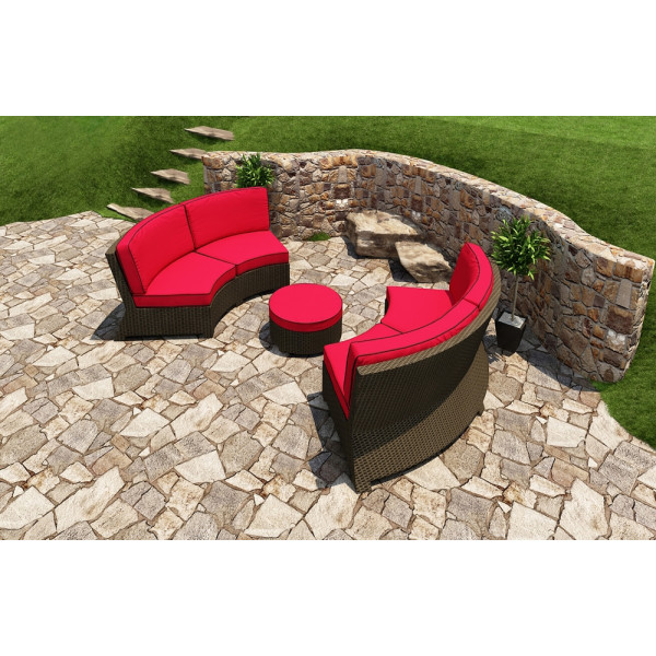Forever Patio Barbados 3 Piece Wicker Curved Sectional Set - Ebony Wicker