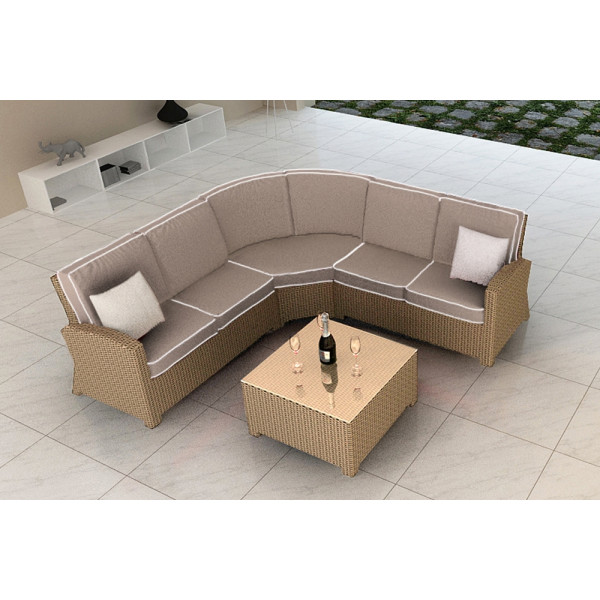 Forever Patio Barbados 4 Piece Wicker Curved Sectional Set - Biscuit Wicker