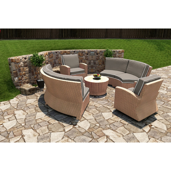 Forever Patio Barbados 5 Piece Wicker Curved Sectional Set - Biscuit Wicker