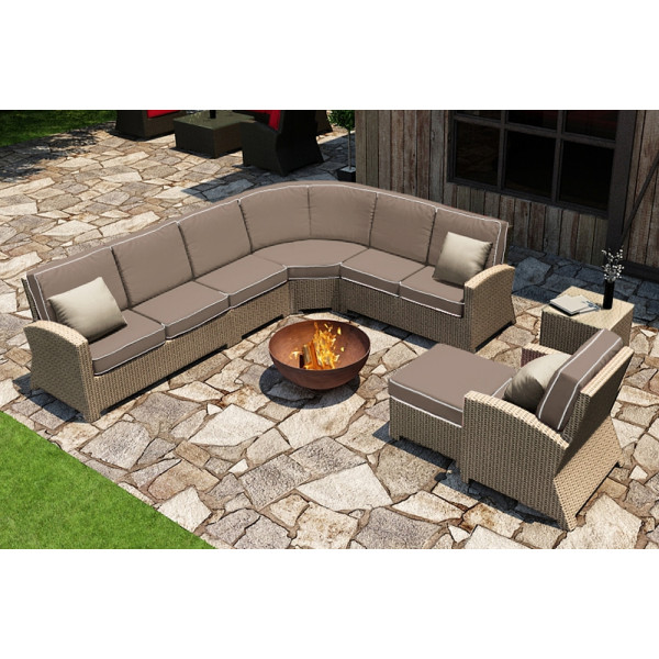 Forever Patio Barbados 7 Piece Wicker Curved Sectional Set - Biscuit Wicker