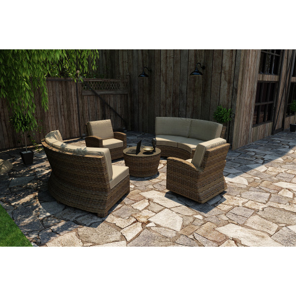 Forever Patio Cypress 5 Piece Wicker Curved Sectional Set