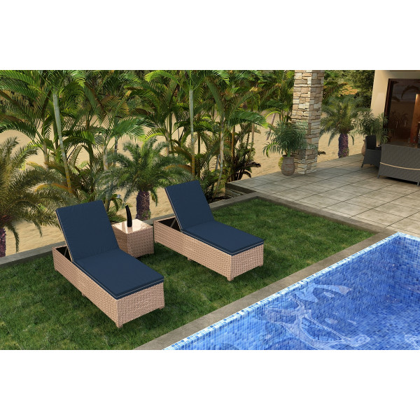 Forever Patio Hampton 3 Piece Wicker Chaise Lounge Chat Set - Biscuit Wicker