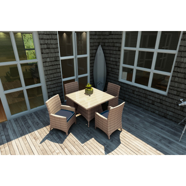 Forever Patio Hampton 5 Piece Square Wicker Dining Set - Biscuit Wicker