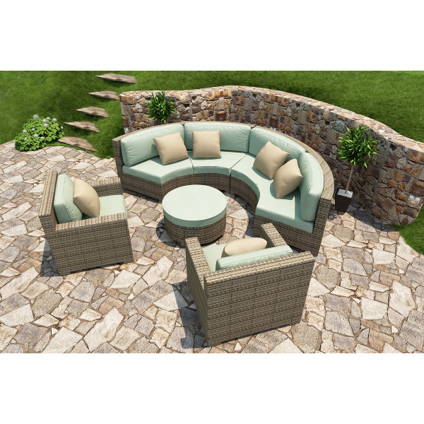 Forever Patio Hampton 5 Piece Wicker Curved Sectional Set - Heather  Wicker