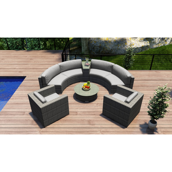 Harmonia Living District 6 Piece Curved Sectional Set - Sunbrella Cast Silver