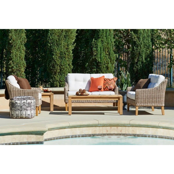 Forever Patio Carlisle 4 Piece Wicker Conversation Set with Teak Tables