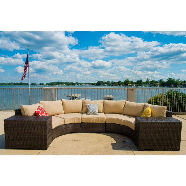 Vida Outdoor Pacific 5 Piece Curved Wicker Sectional Set - Wheat