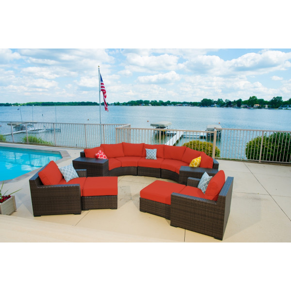 Vida Outdoor Pacific 9 Piece Curved Wicker Sectional Set - Terracotta