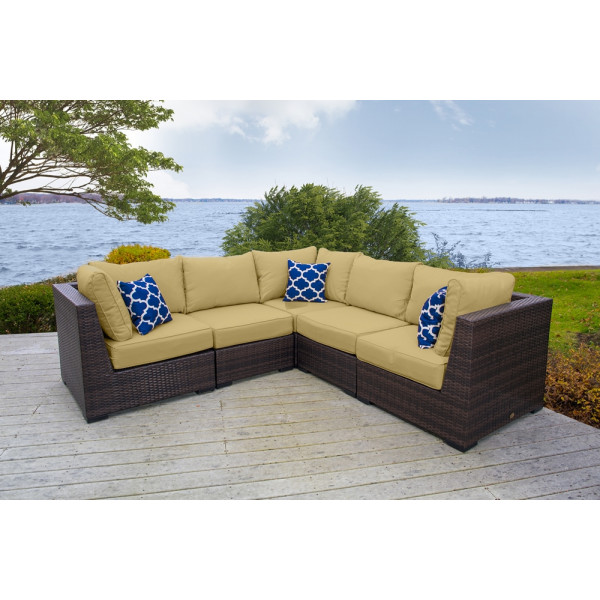 Vida Outdoor Pacific 5 Piece Wicker Sectional Sets - Palm