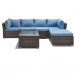 Thy - HOM Jicaro 5 Piece Wicker Sectional Set - Grey Wicker with Blue Cushions