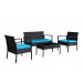 Thy - HOM Teaset 4 Piece Wicker Conversation Set - Black with Blue Cushions