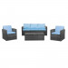 Thy - HOM Rio 4 Piece Wicker Conversation Set - Grey with Blue Cushions