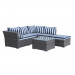 Thy - HOM Jicaro 5 Piece Wicker Sectional Set - Grey Wicker with Blue Stripe Cushions