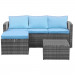 Thy - HOM Rio 3 Piece Wicker Sectional Set - Grey with Blue Cushions