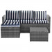 Thy - HOM Rio 3 Piece Wicker Sectional Set - Grey with Blue Stripe Cushions